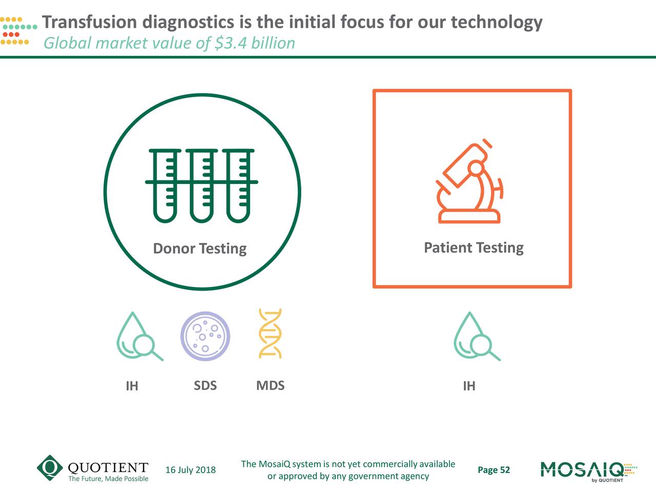Transfusion diagnostics is the initial focus for our technology