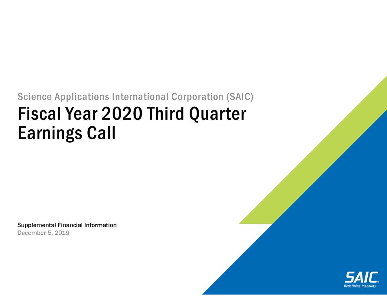 Science Applications International Corporation 2020 Q3 Results