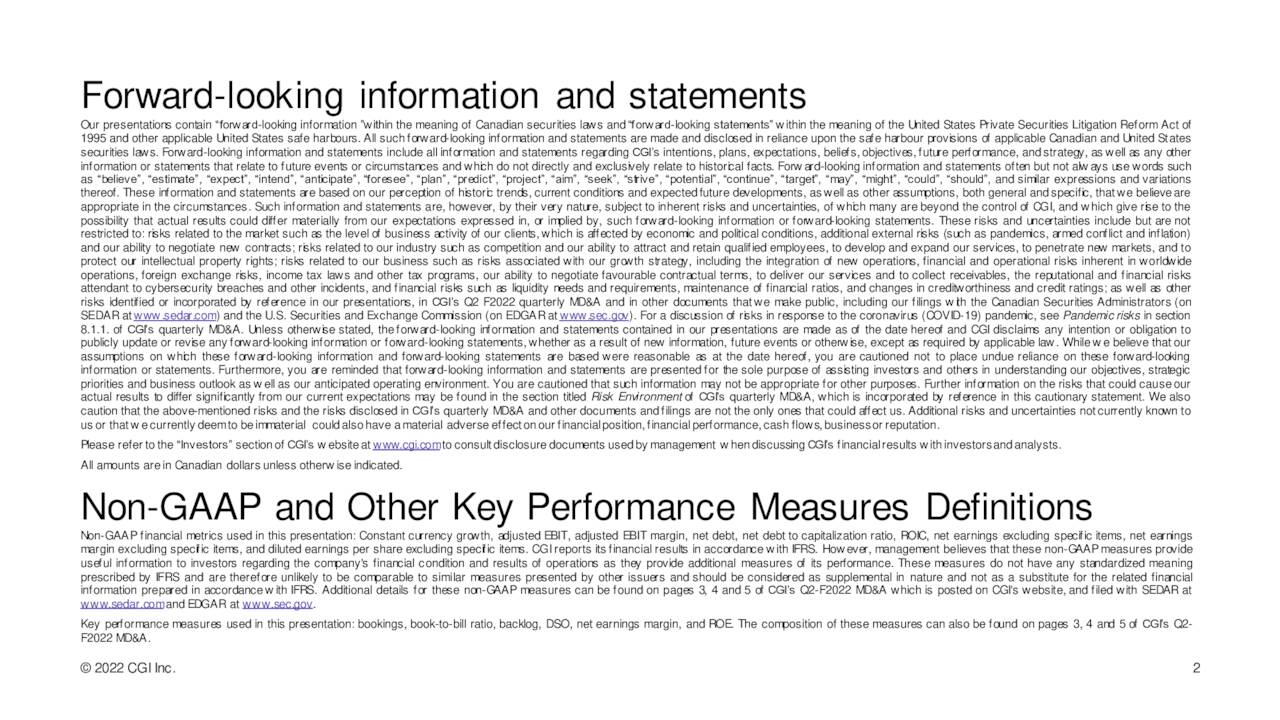 CGI Inc. 2022 Q2 Results Earnings Call Presentation (NYSEGIB
