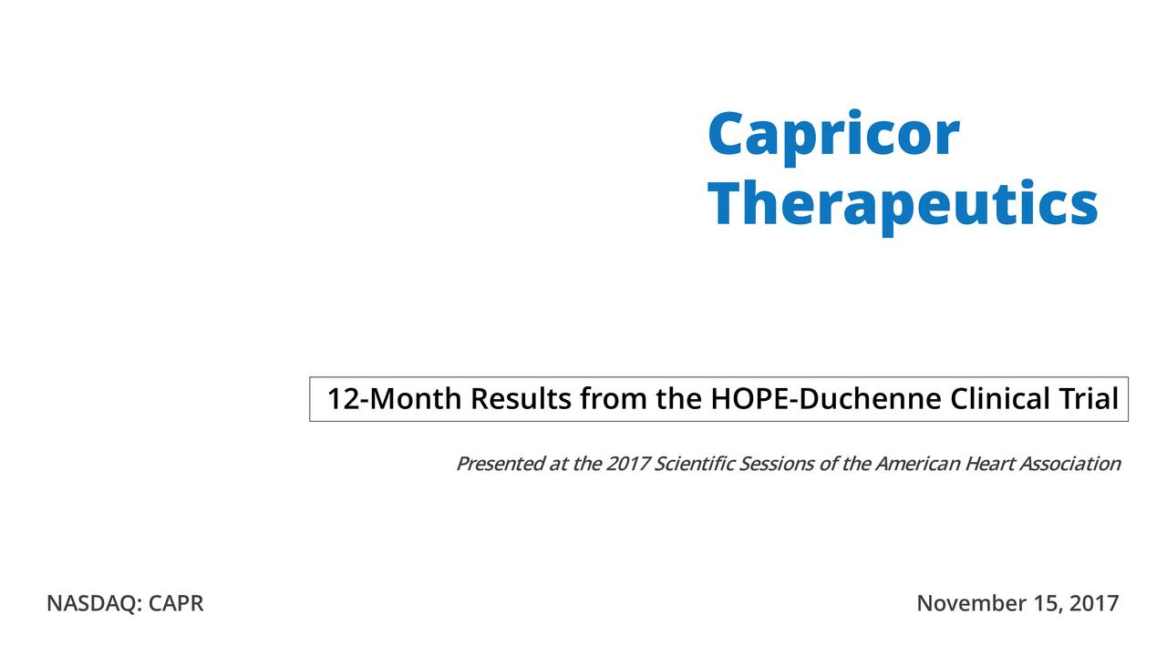 Capricor Therapeutics (CAPR) Updates On Results From The HOPE-Duchenne ...