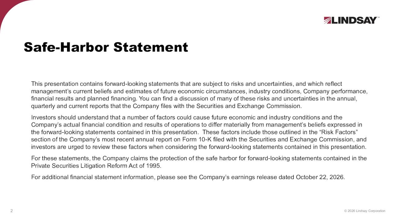 Lindsay Corporation 2026 Q4 - Results - Earnings Call Presentation ...