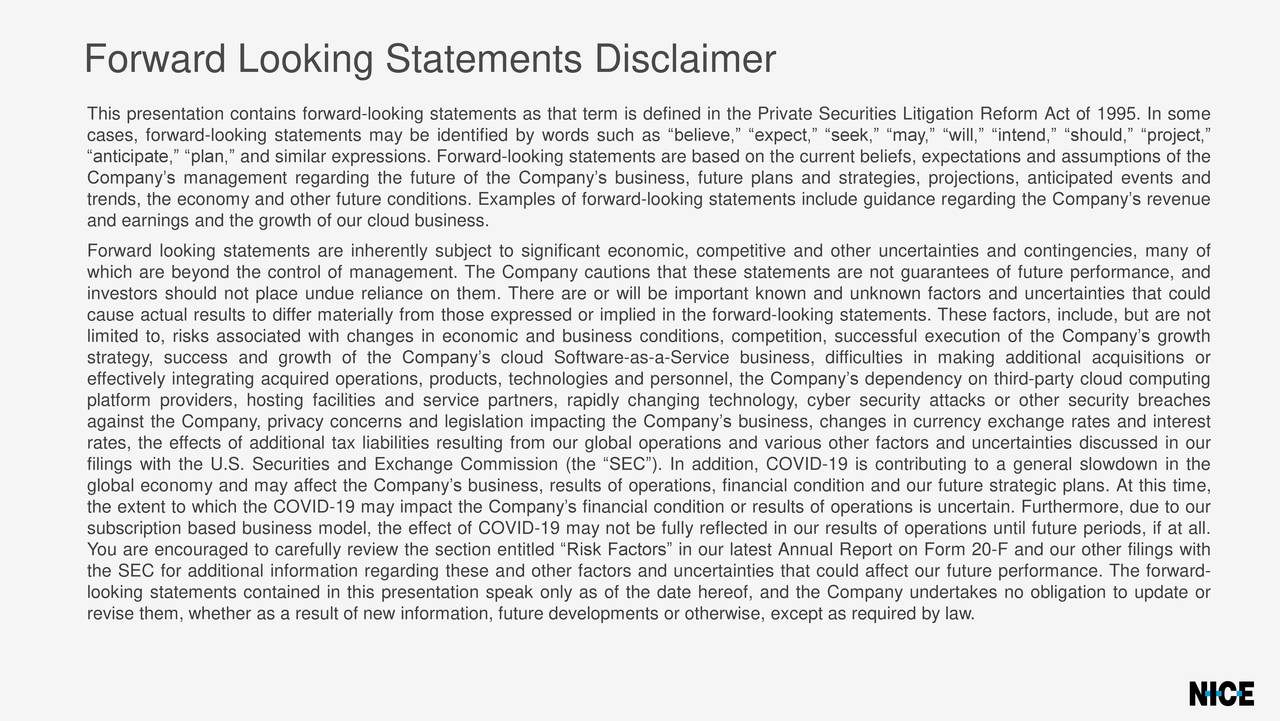Forward Looking Statements Disclaimer