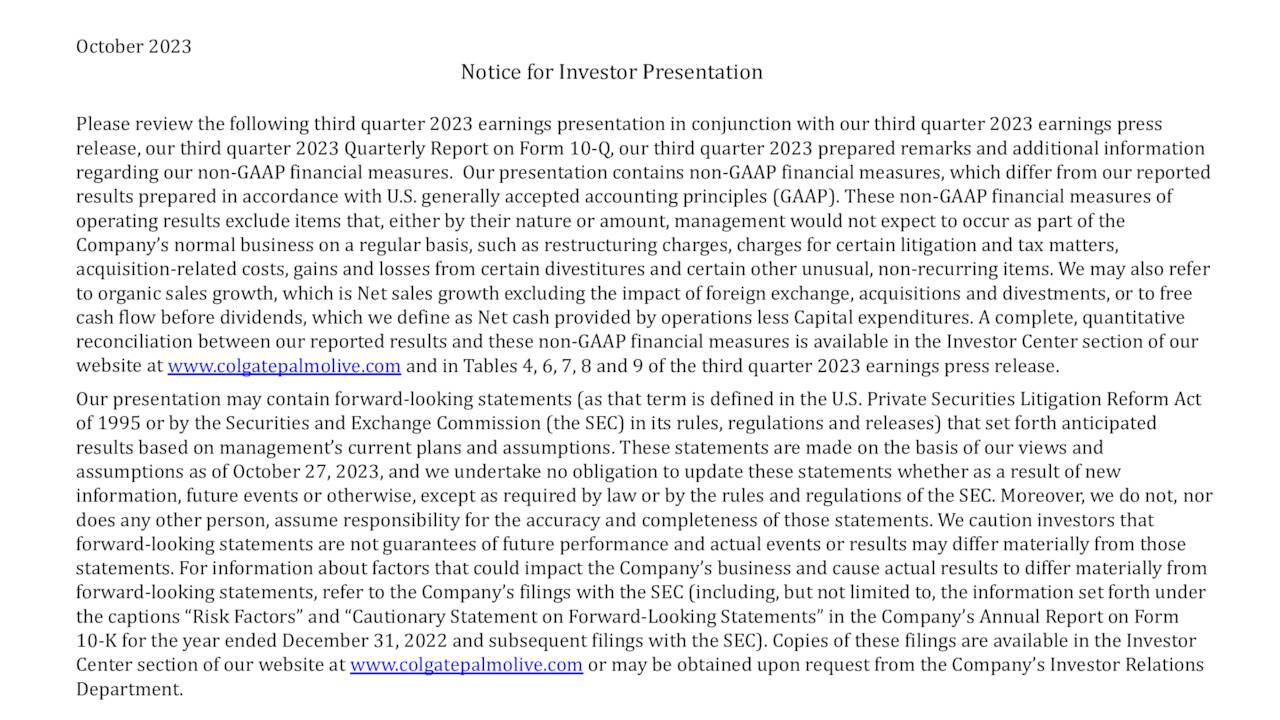 ColgatePalmolive Company 2023 Q3 Results Earnings Call