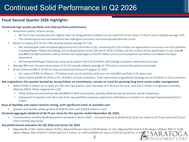 Saratoga Investment Corp 2026 Q2 - Results - Earnings Call Presentation ...