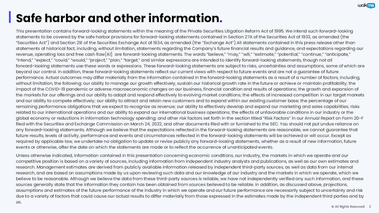 Safe harbor and other information.