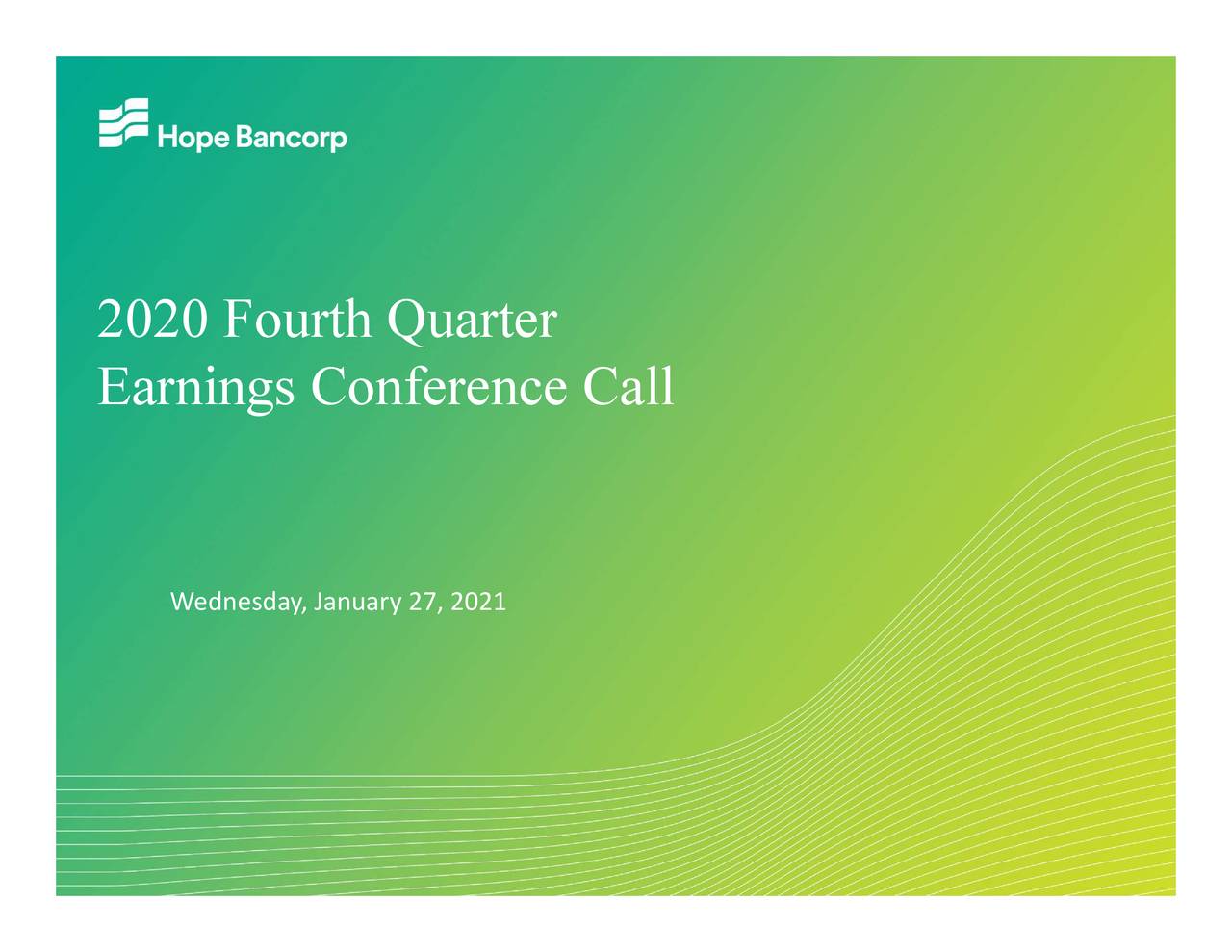 Hope Bancorp, Inc. 2020 Q4 Results Earnings Call Presentation