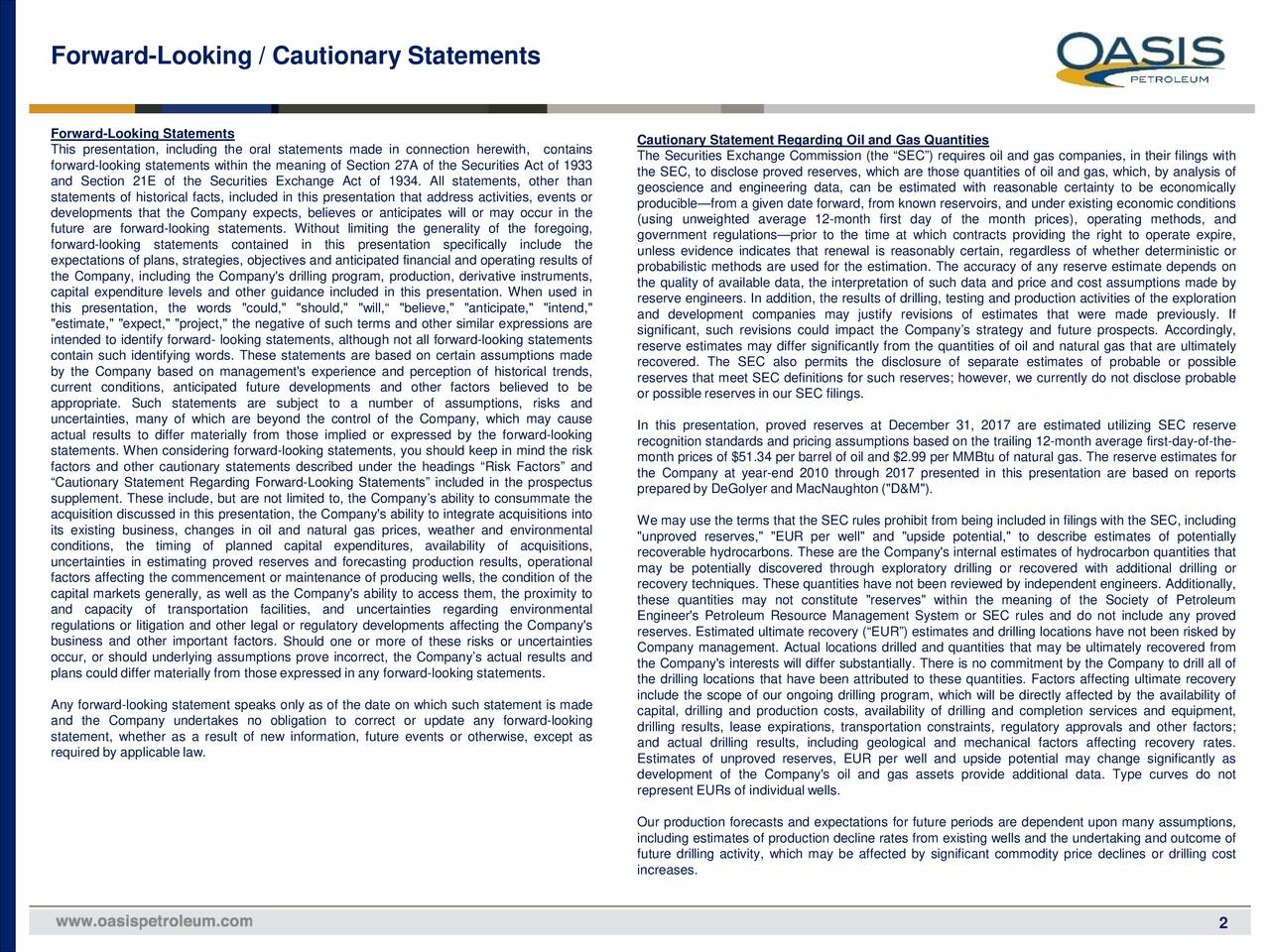 Forward-Looking / Cautionary Statements